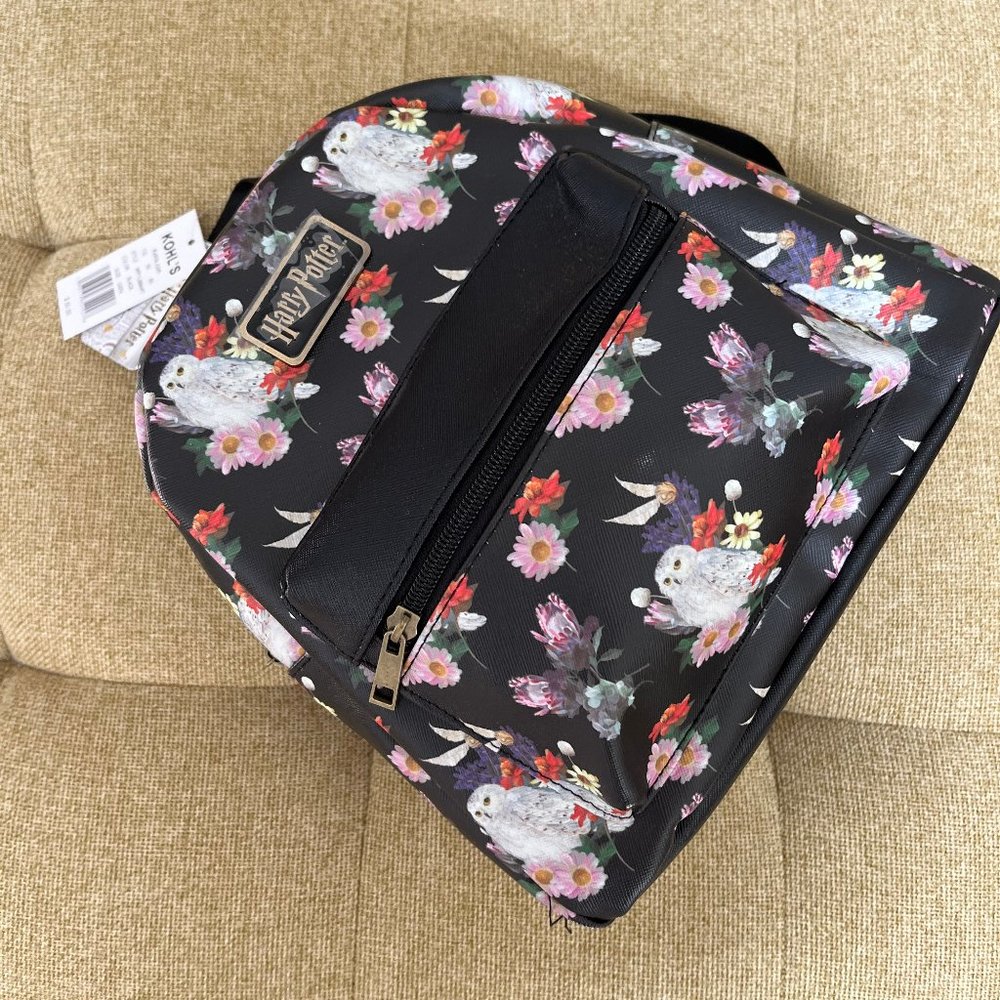 Harry Potter Floral Hedwig Owl Black Mini Backpack Bag Purse NEW